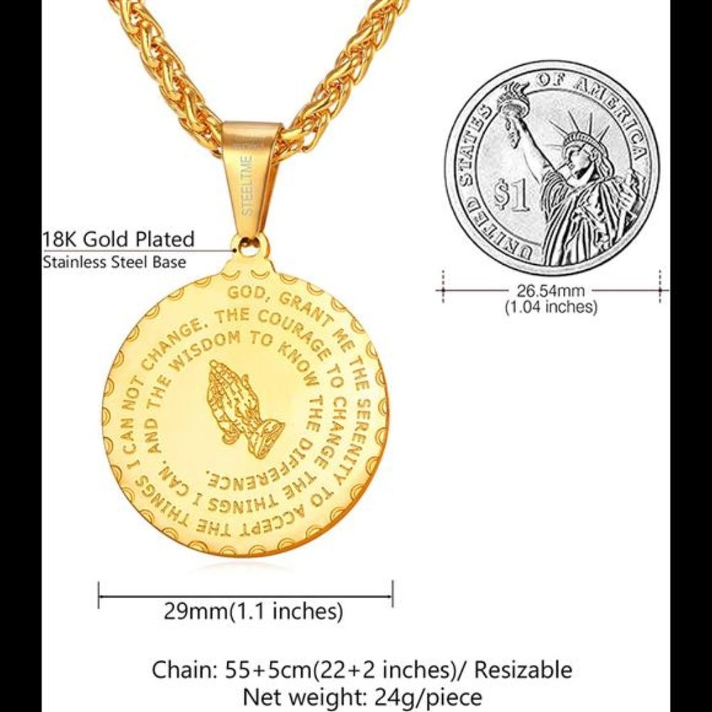 18K Gold Bible Verse Chain Necklace 2mm 20 in - Picture 4 of 5
